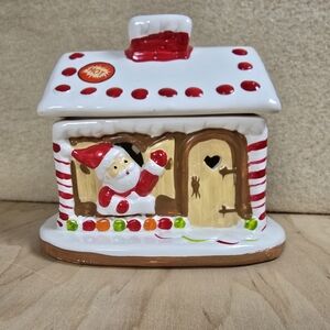 Wicks N Sticks Ceramic Christmas House Candle Holder Santa Holiday Decor
